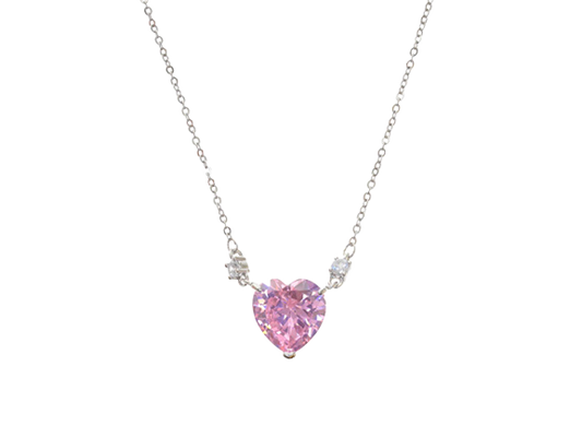Pink Crystal Heart Pendant Necklace