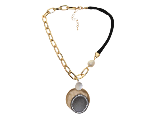 Gold & Black Double Circle Chain Necklace