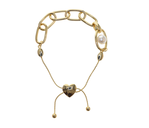 Heart Faux Pearl Chain Bracelet