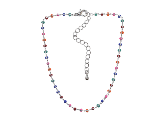 Multi Colour Beaded Silver Anklet