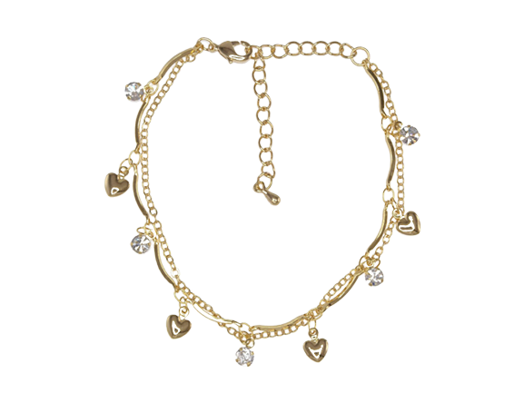 Gold Multi Hearts & Crystals Anklet