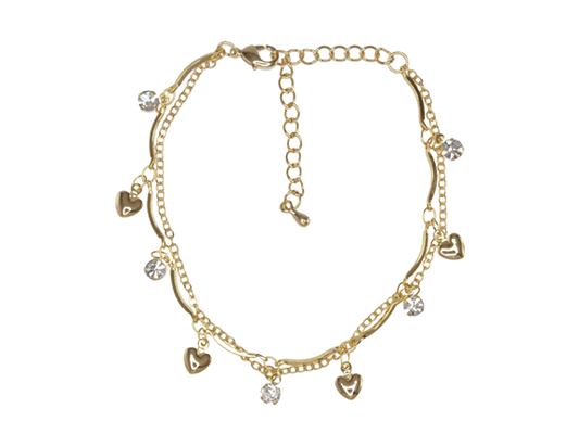Gold Multi Hearts & Crystals Anklet