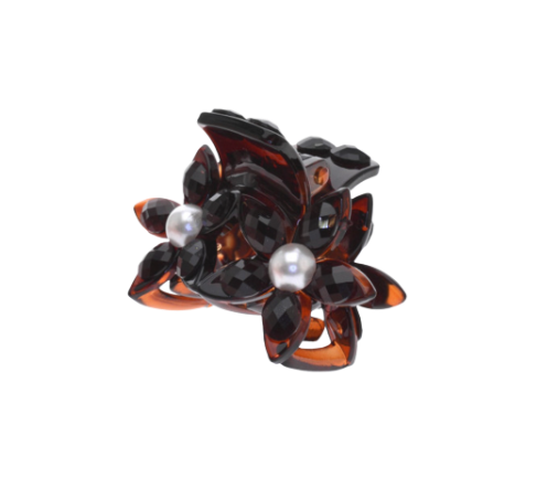 Dark Brown Flower Pearl Hair claw