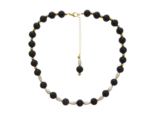 Gold & Black Pearl Short Necklace