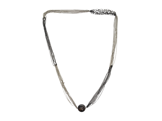 Black & Silver Multi Chain Stone Pendant Necklace