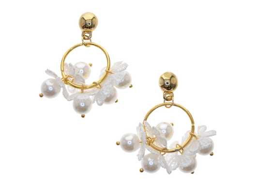 Flower Pearls Gold Earrings