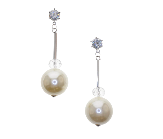 Faux Crystal with White Pearl Drop Earrings