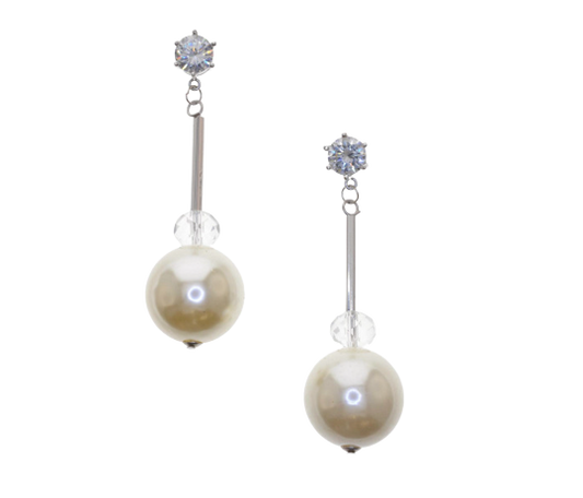Faux Crystal with White Pearl Drop Earrings