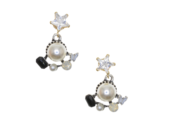 Crystal Star Top Pearl Earrings