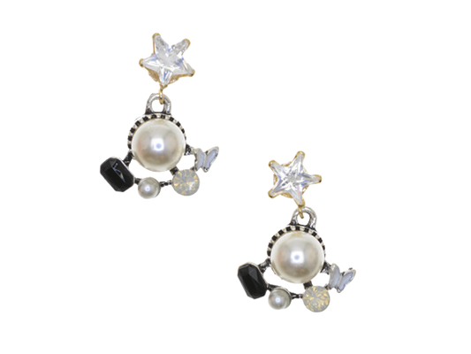 Crystal Star Top Pearl Earrings