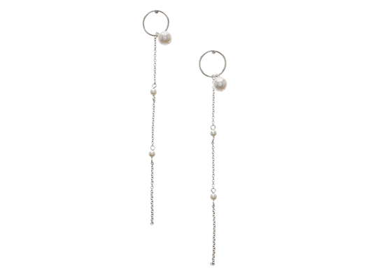 Pearl Linear Drop Earrings (Silver / Gold)