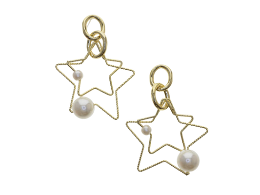 Stars & Pearls Drop Earrings (Silver Plated)