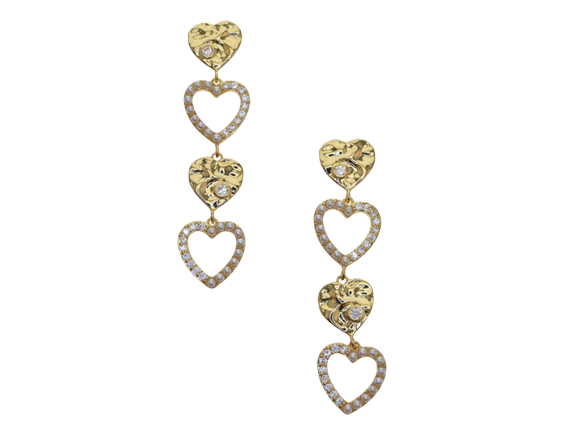 Hearts Linear Gold Drop Earrings (Silver Plated)