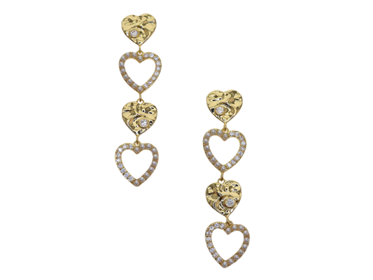 Hearts Linear Gold Drop Earrings (Silver Plated)