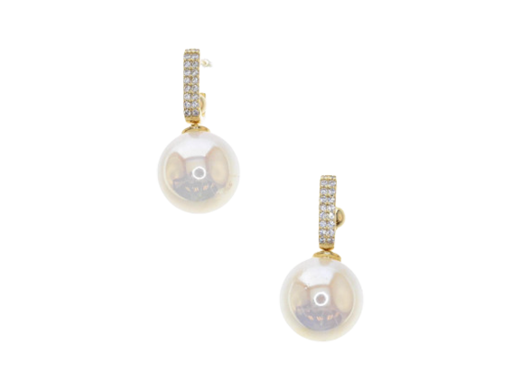 Glossy Pearl Embellished Drop Earrings (Silver Plated)