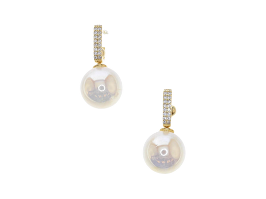 Glossy Pearl Embellished Drop Earrings (Silver Plated)