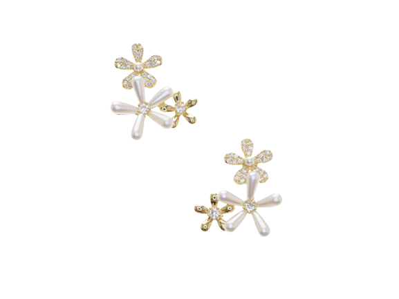 Triple Flowers Drop Earrings (Silver Plated)