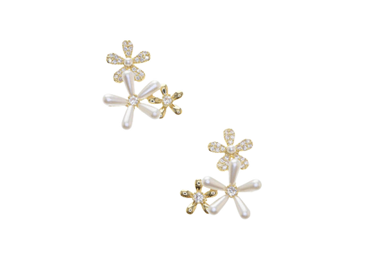 Triple Flowers Drop Earrings (Silver Plated)