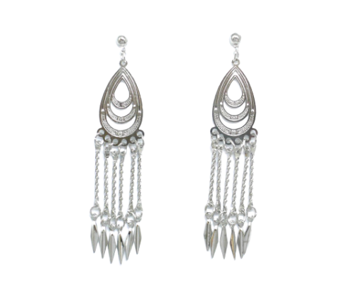 Silver Water Drop with Tassel Drop Earrings