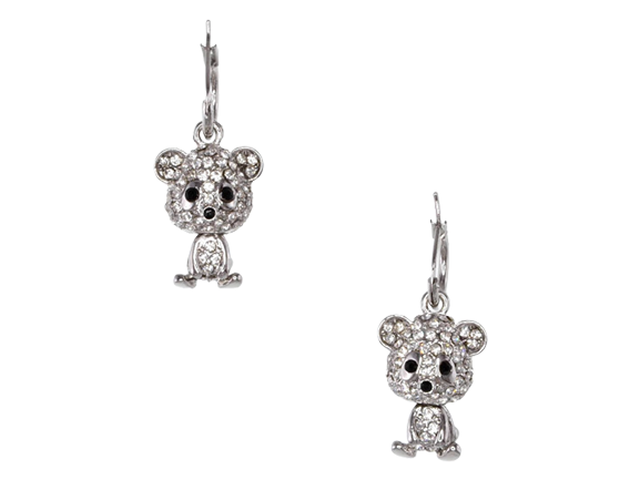 Silver Embellished Bear Drop Earrings