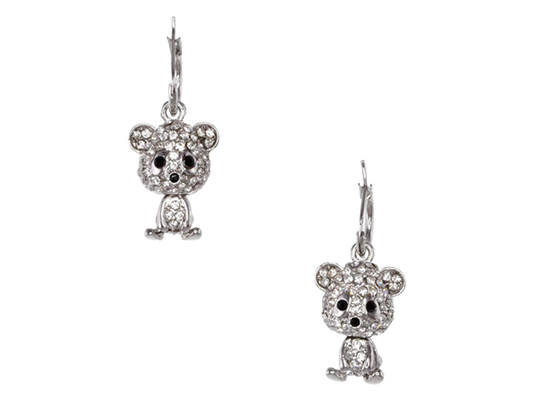 Silver Embellished Bear Drop Earrings