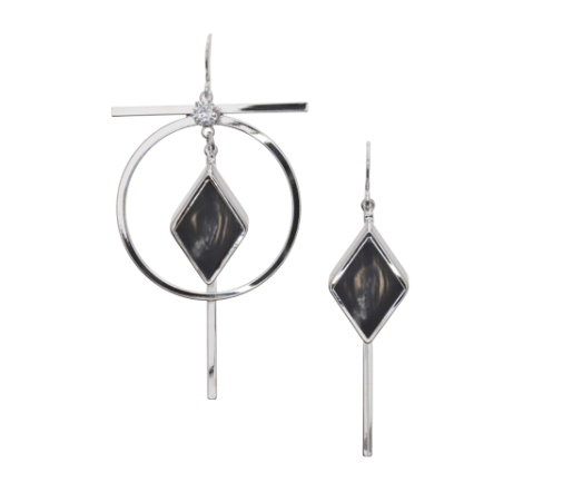 Black Faux Mable Drop Earring