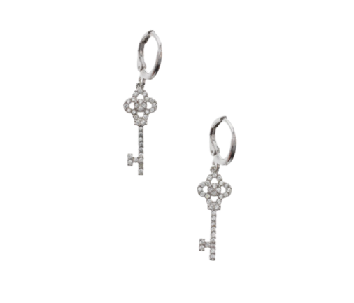 White Faux Crystals Key Drop Earrings