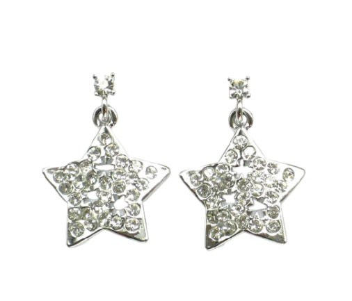 Silver Sparkling Star Drop Earrings