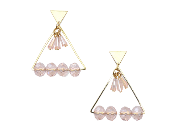 Grey / Pink Crystals Double Triangles Earrings