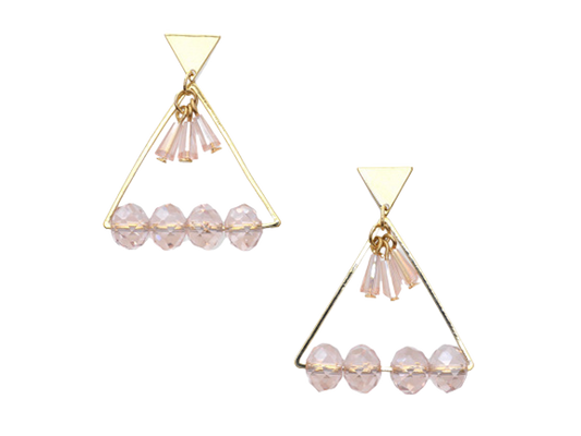 Grey / Pink Crystals Double Triangles Earrings