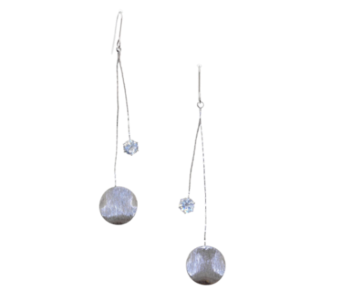 Silver Round Metal Plate Drop Earring