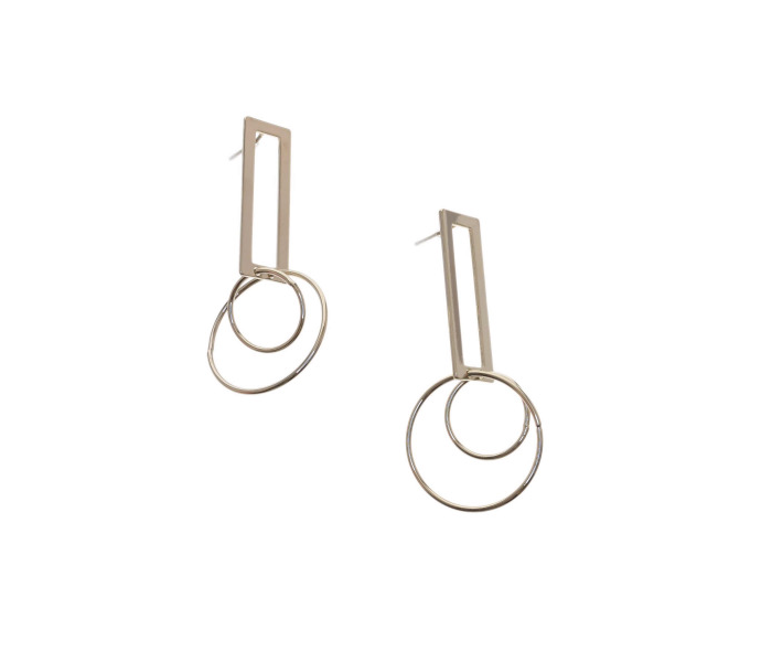 Silver Rectangle with Circle Shape Drop Earrings