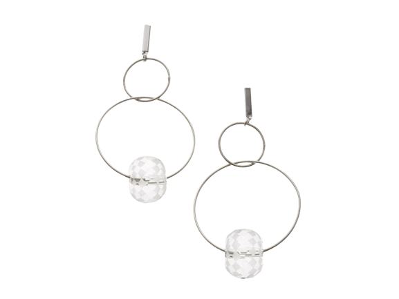 Crystal Double Circles Drop Earrings (Silver Plated)