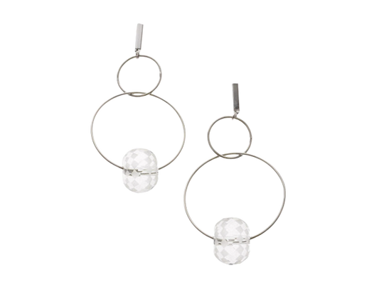 Crystal Double Circles Drop Earrings (Silver Plated)