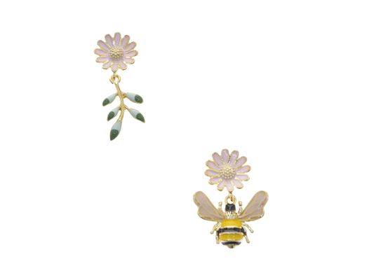 Flower & Bee Drop Earrings
