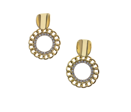 Gold faux Crystal Circle Drop Earrings