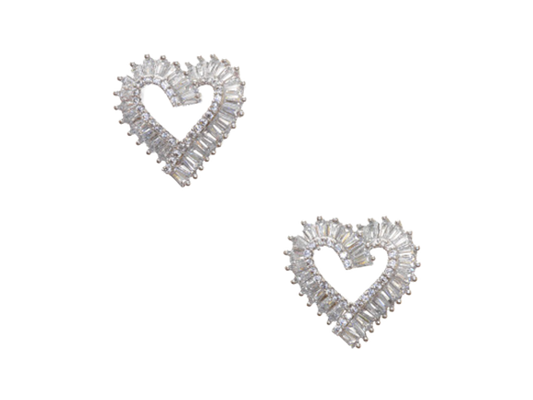 Silver Embellished Hearts Stud Earrings (Silver Plated)