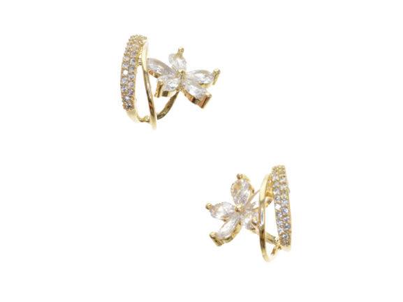 Crystal Flower Three Layers Gold Hoops (Silver Plated)