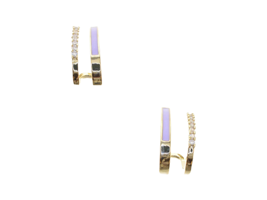 Purple and Gold Embellished Double Layers Hoops (Silver Plated)
