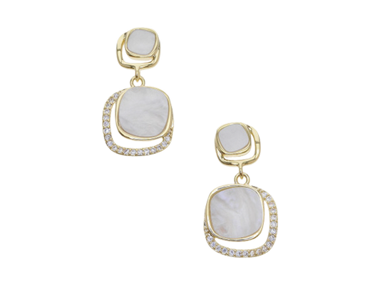 Marble Effect Stones Linear Drop Earrings (Silver Plated)