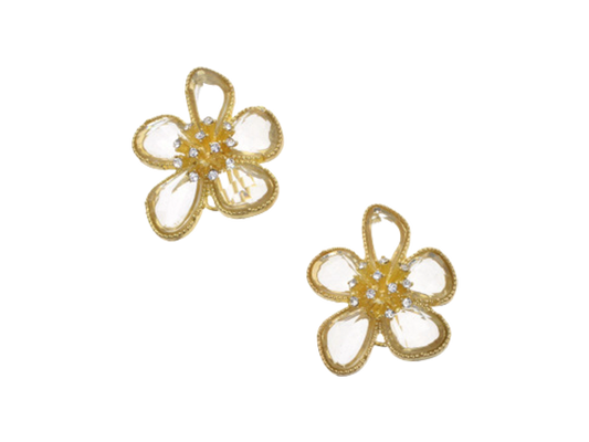 Crystal Flowers Gold Drop Earrings (Silver Plated)