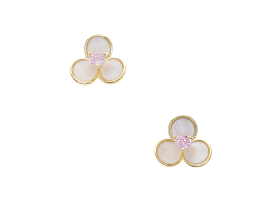 White Flower & Pink Crystal Stud Earrings