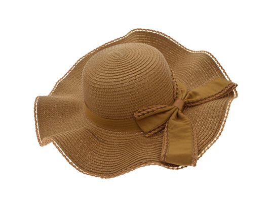 Straw Effect Bucket Hat with a Ribbon Bow - Light Brown